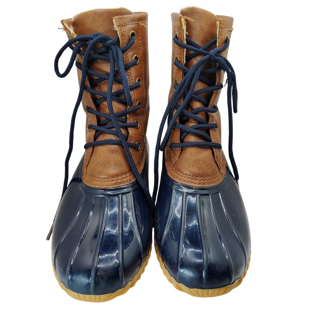 Sporto Dakota Duck Boots Brown Navy Faux Fur Lined Waterproof Size 6M